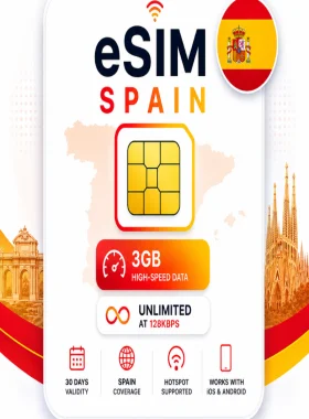 eSIM Spain - 3GB High-Speed, Then Unlimited Data at 128kbps (valid for 30 Days)